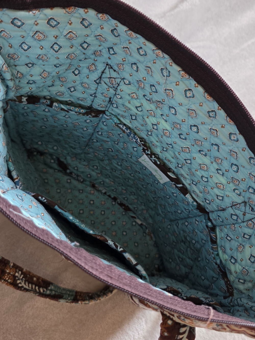 Vera Bradley Quilted Tote with Teal Patterned Interior